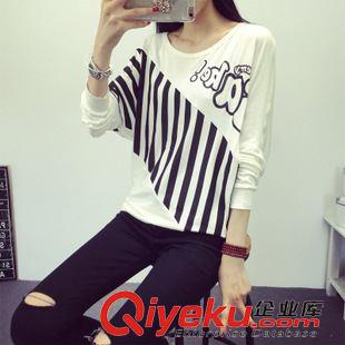 1-5 837#新款秋裝衛(wèi)衣韓版女裝圓領(lǐng)修身圓點條紋時尚長袖T恤女