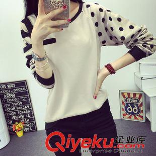 1-5 837#新款秋裝衛(wèi)衣韓版女裝圓領(lǐng)修身圓點條紋時尚長袖T恤女原始圖片3