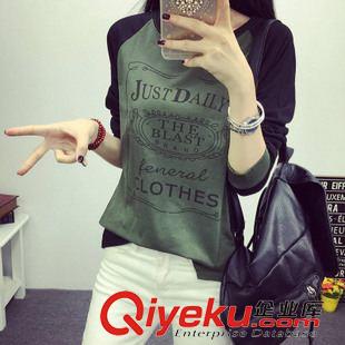1-5 826#秋裝新款女裝打底衫韓版修身字母拼接棉長袖t恤女原始圖片2