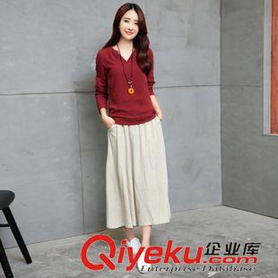 6-10 854#秋新款棉麻連衣裙女長袖棉麻T恤兩件套裝寬松亞麻長裙原始圖片2