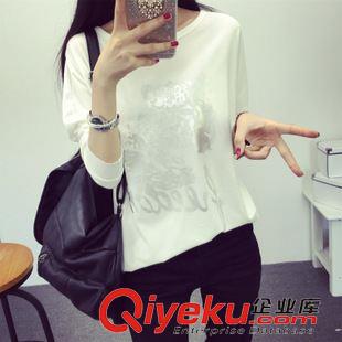 6-10 838#實(shí)拍新款女裝韓版秋裝長(zhǎng)袖T恤寬松蝙蝠袖燙金大碼打底衫原始圖片3