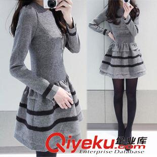 15-20 939#秋冬新款韓版 修身顯瘦大碼圓領加厚裙子長袖大擺女連衣裙原始圖片2