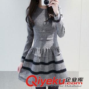 15-20 939#秋冬新款韓版 修身顯瘦大碼圓領加厚裙子長袖大擺女連衣裙原始圖片3