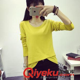 21 963#實拍秋裝新款女裝 純色t恤女長袖打底衫 圓領修身上衣棉T恤