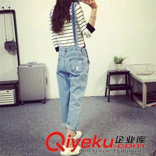 21 943#實拍 2015 隨意休閑 個性破洞牛仔背帶長褲女原始圖片3