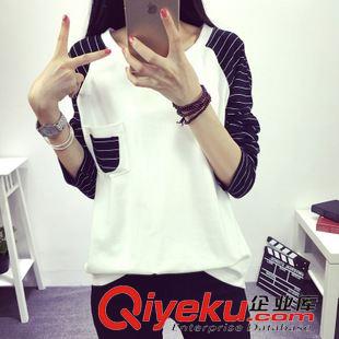 22 965#實拍韓版女裝秋衣圓領長袖女t恤學院風撞色純棉上衣打底衫