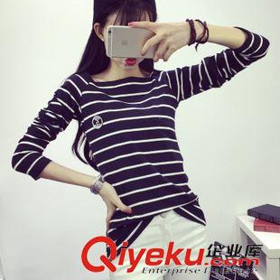 22 967#實拍秋裝新款韓版學生海軍風條紋寬松長袖T恤女純棉打底衫潮