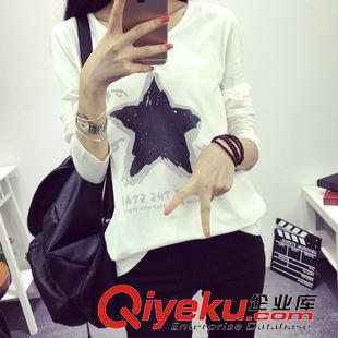 22 968#實拍秋季新款韓版寬松大碼星星印花長袖T恤女裝打底衫上衣