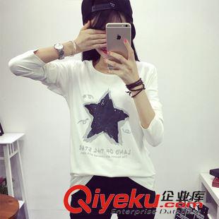 22 968#實拍秋季新款韓版寬松大碼星星印花長袖T恤女裝打底衫上衣