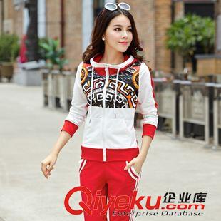 23-27 990#2015早秋新款女式印花拼接衛(wèi)衣連帽休閑運(yùn)動(dòng)套裝女
