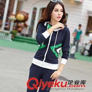 23-27 990#2015早秋新款女式印花拼接衛(wèi)衣連帽休閑運(yùn)動(dòng)套裝女
