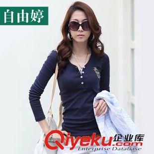 一區(qū) 818#秋裝新款女裝上衣打底衫韓版修身大碼顯瘦條紋純棉t恤女長袖