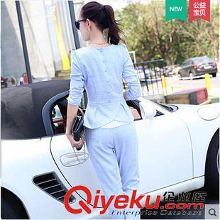 一區 6057#秋季新品格子時尚套裝女歐洲站休閑兩件套棉麻上衣長褲潮原始圖片3