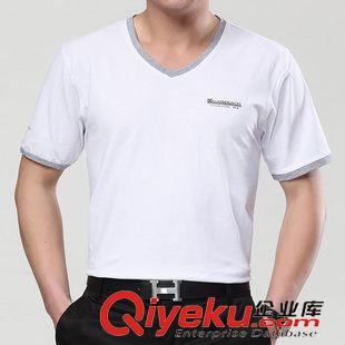純棉T恤衫 夏季男士短袖t恤男印花純棉圓領修身青年純白色半袖打底衫潮男裝原始圖片2