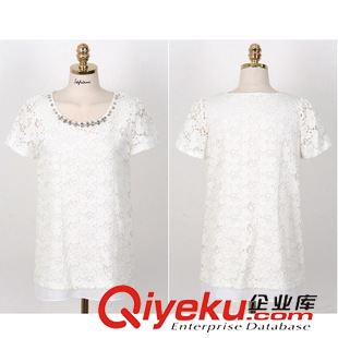 打底衫/T恤 夏裝新款韓版大碼蕾絲衫釘珠短袖T恤上衣鏤空打底衫女原始圖片3
