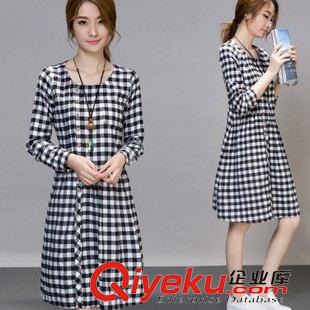 長袖連衣裙 2015秋季新款女裝復古長款裙子棉麻長袖連衣裙