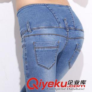 牛仔長褲 2015春裝新款高腰排扣彈力女修身小腳褲韓范女士褲子牛仔褲原始圖片3