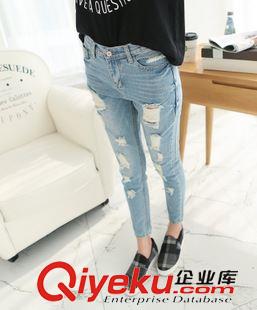 牛仔長(zhǎng)褲 2015春季女裝小腳褲休閑寬松顯瘦9分褲女破洞牛仔褲一件代發(fā)原始圖片2