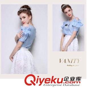 女式襯衫 2015夏季新款女裝歐美襯衣女士百搭歐根紗短袖上衣女 （送項鏈）原始圖片3