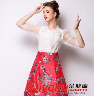 女式襯衫 歐美風(fēng)2015春夏季女裝新款時(shí)尚蝴蝶結(jié)歐根紗百搭七分袖襯衣原始圖片2
