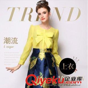女式襯衫 歐美風(fēng)2015春夏季女裝新款時(shí)尚蝴蝶結(jié)歐根紗百搭七分袖襯衣