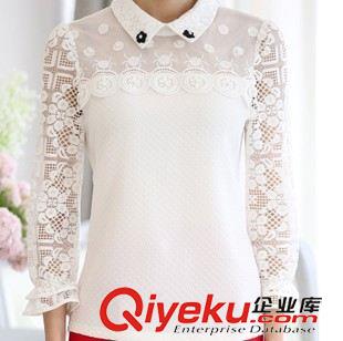 蕾絲衫-雪紡衫 白襯衫女15夏季新款娃娃領(lǐng)蕾絲衫韓版七分袖蕾絲衫潮女士襯衣夏款原始圖片3