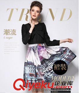 連衣裙 2015秋裝新款氣質(zhì)知性韓版修身時尚印花A字長袖秋冬打底連衣裙女