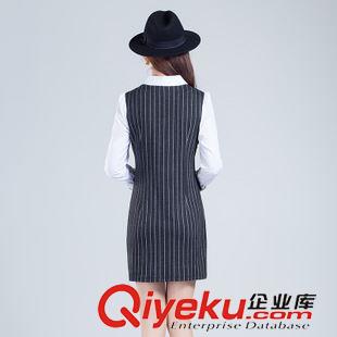 專柜精品系列 2015秋季新款韓版長袖條紋修身假兩件套打底衫修身翻領連衣裙女裝原始圖片2