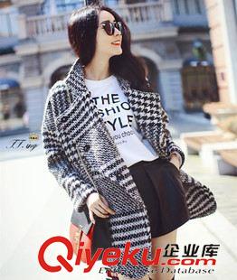 小西裝/風(fēng)衣系列 克拉戀人同款唐嫣米朵同款千鳥(niǎo)格子外套不規(guī)則開(kāi)叉羊毛呢大衣秋冬原始圖片3