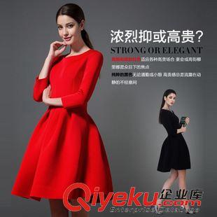 9/1 歐洲站2015秋冬新品蓬蓬連衣裙女gd顯瘦長(zhǎng)袖圓領(lǐng)高腰禮服裙原始圖片2