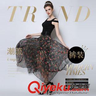 6/5上新 歐洲站V領(lǐng)時(shí)尚無(wú)袖上裝加蝴蝶結(jié)雪紡闊腿褲紫紅女兩件套裝