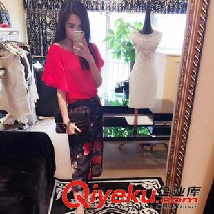 6/5上新 唐家夏新款仿真絲露背小性感上衣高腰印花闊腿褲兩件套裝原始圖片2