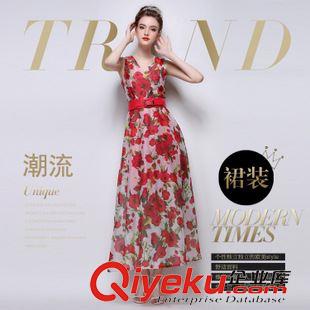 6/6上新 2015歐洲站夏季新款修身顯瘦無袖印花雪紡連衣裙送腰帶原始圖片2
