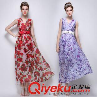6/6上新 2015歐洲站夏季新款修身顯瘦無袖印花雪紡連衣裙送腰帶原始圖片3