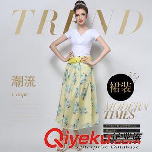 6/6上新 2015歐洲站夏季新款時(shí)尚dp氣質(zhì)印花半身裙大碼長(zhǎng)裙送腰帶原始圖片2