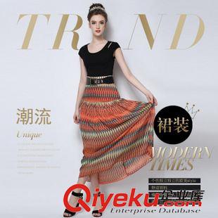 6/6上新 2015歐洲站夏季新款時(shí)尚dp氣質(zhì)印花半身裙大碼長(zhǎng)裙送腰帶