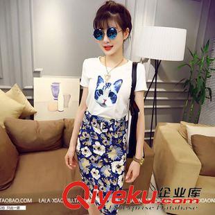 6/19上新 2015夏季新款韓版兩件套花朵半身裙貓咪套裝 配腰帶精品原始圖片2