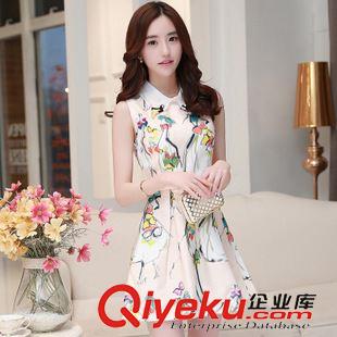 5/3上新 2015夏季新款立領修身淑女氣質(zhì)3D立體印花無袖連衣裙原始圖片2