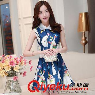 5/3上新 2015夏季新款立領修身淑女氣質(zhì)3D立體印花無袖連衣裙原始圖片3