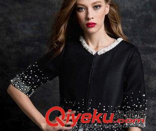 第二波 歐洲站2015秋裝新款女式外套 歐美氣質(zhì)重工釘珠七分袖短上衣潮原始圖片2