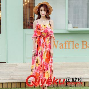 波西米亞沙灘裙 防曬衣系列 2015夏季新款波西米亞雪紡連衣裙 外貿(mào)吊帶露肩碎花沙灘裙海灘裙原始圖片2