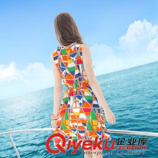 波西米亞沙灘裙 防曬衣系列 2015夏季新款波西米亞雪紡連衣裙 木耳領(lǐng)無袖背心沙灘裙原始圖片2
