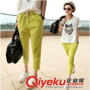 休閑褲（CASUAL PANTS） 實拍秋季新款棉麻長褲哈倫褲大碼松緊腰女褲寬松休閑褲 廠家直銷