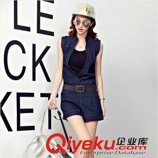 牛仔系列（Jeans） 東大門夏裝新款牛仔連體休閑褲女 韓版氣質顯瘦V領連體衣 送腰帶原始圖片2