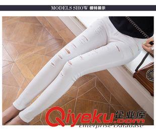 牛仔系列（Jeans） 2015新款女式牛仔褲爆款 韓版磨破毛須變個性顯瘦九分鉛筆褲 批發(fā)原始圖片3