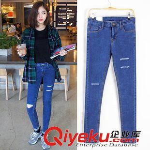 牛仔系列（Jeans） 2015新款女式牛仔褲爆款 韓版磨破毛須變個性顯瘦九分鉛筆褲 批發(fā)