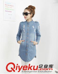 牛仔系列（Jeans） 秋季新款修身破洞流蘇中長款牛仔外套女韓版風(fēng)衣立領(lǐng)燕尾上衣百搭