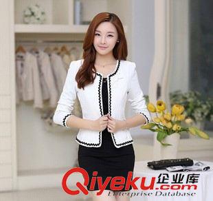 西裝專區(qū)（Suit the zone） 2015秋裝新款實拍女式外套 OL顯瘦百搭撞色圓領(lǐng)短款小西裝西服潮原始圖片2