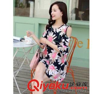5月1期 2015夏季新款歐美印花雪紡連衣裙露肩寬松大碼女裝沙灘裙短裙原始圖片2