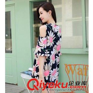 5月1期 2015夏季新款歐美印花雪紡連衣裙露肩寬松大碼女裝沙灘裙短裙原始圖片3